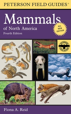 Paperback Peterson Field Guide to Mammals of North America by Mariner Books, featuring illustrations of various North American mammals.