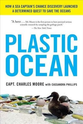 Cover of Plastic Ocean book by Avery Publishing Group featuring an ocean scene with a boat and waves.