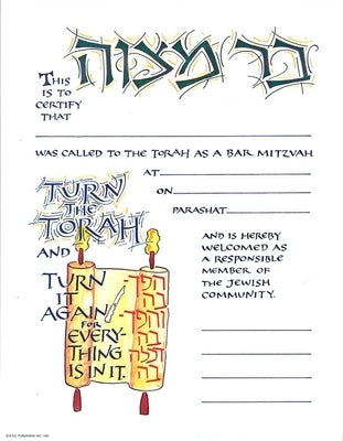 Bar Mitzvah Certificate 10-Pack by Aqua, Risa Towbin