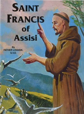 Saint Francis of Assisi statue from Catholic Book Publishing, showing a serene figure in traditional robes with a gentle expression.