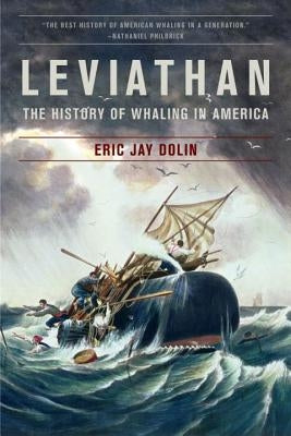 Cover of Leviathan: The History of Whaling in America book by W. W. Norton & Company showing whale illustrations and historical imagery.