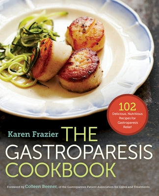 Paperback cookbook featuring 102 nutritious recipes for gastroparesis relief, with colorful dish images and healthy meal ideas.