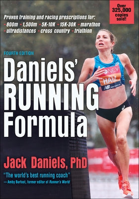 Paperback of Daniels' Running Formula by Human Kinetics Publishers, showing the book cover with title and author text.