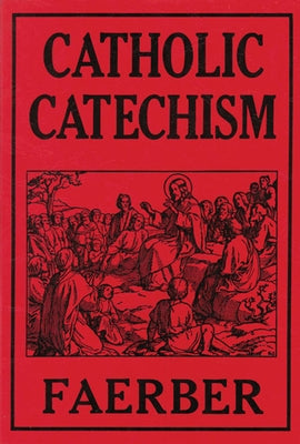 Paperback Catholic Catechism book by Tan Books with open pages displaying religious text and teachings.