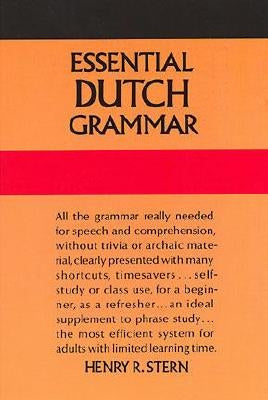 Paperback of Essential Dutch Grammar by Dover Publications, showing the book cover with Dutch language and grammar details.