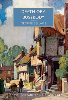 Cover image of "Death of a Busybody" mystery novel by Poisoned Pen Press, featuring a book cover with dark, intriguing artwork.