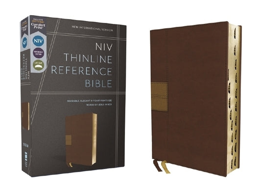 Niv, Thinline Reference Bible (Deep Study at a Portable Size), Leathersoft, Brown, Red Letter, Thumb Indexed, Comfort Print by Zondervan