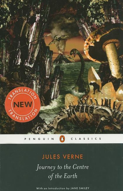 Cover of "Journey to the Centre of the Earth" book by Penguin Group, featuring vintage-style artwork and title text.