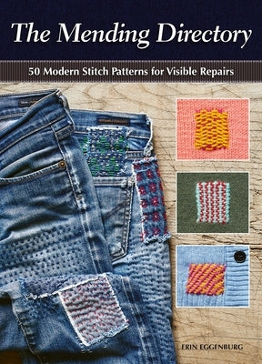 Paperback book titled "The Mending Directory" by Landauer, featuring modern stitch patterns for visible repairs.