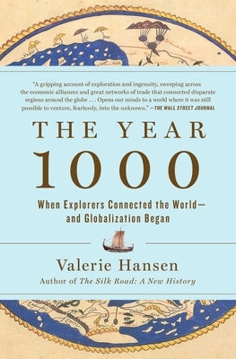 Paperback of "The Year 1000: When Globalization Began" by Scribner Book Company, featuring the book cover with historical illustrations.