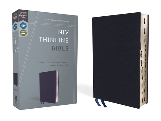 NIV, Thinline Bible, Bonded Leather, Navy, Indexed, Red Letter Edition by Zondervan