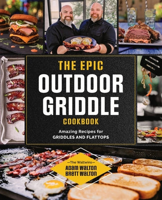 Paperback cookbook titled "The Epic Outdoor Griddle Cookbook" with colorful food images on the cover for outdoor griddling recipes.