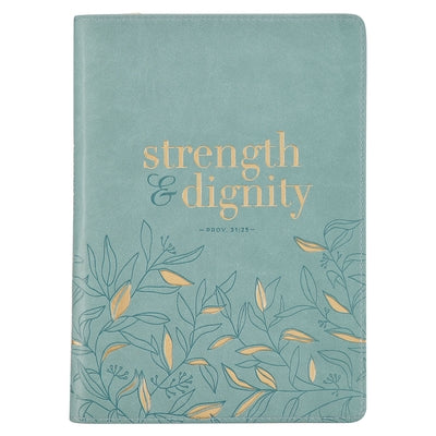 Christian Art Gifts Scripture Journal Strength Dignity Proverbs 31:25 Bible Verse Inspirational Faux Leather Notebook, Zipper Closure, 336 Ruled Pages Leather Christian Art Gifts