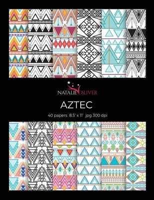 Aztec-themed scrapbook paper pack with 40 sheets, 12 designs, 8.5x11 inches, featuring vibrant craft paper from Natalie Osliver.