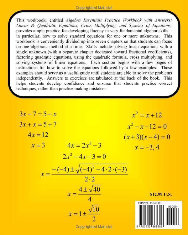 Algebra Essentials Practice Workbook with Answers: Linear & Quad - SureShot Books Publishing LLC
