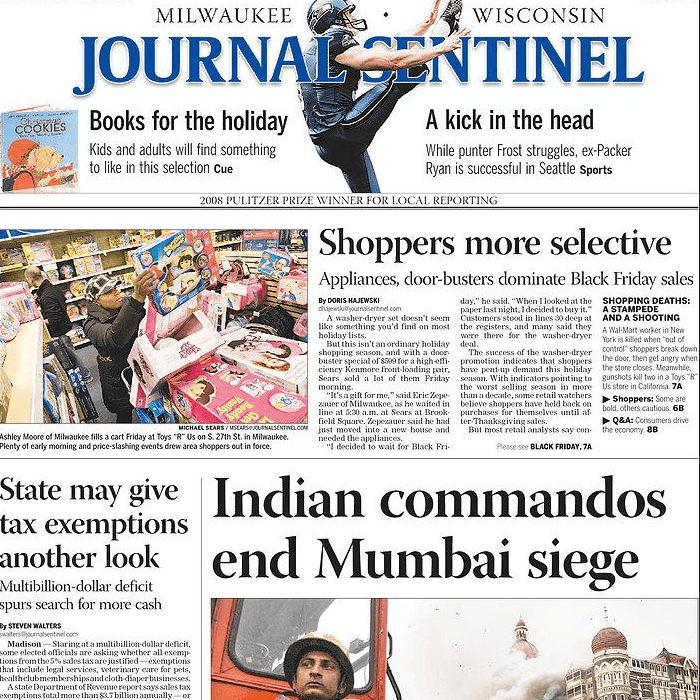 Journal Sentinel Monday-Friday 5 Day Delivery for 4 Weeks - SureShot Books Publishing LLC