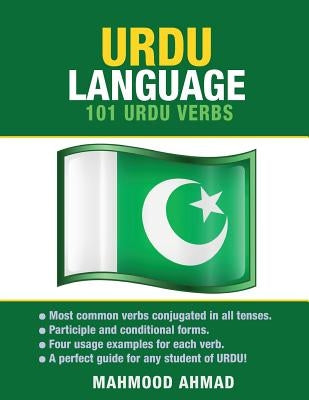 Paperback Urdu language guide titled "101 Urdu Verbs" by Preceptor Language Guides, featuring a colorful cover with Urdu script.