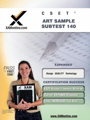 Paperback Cset Art Sample Subtest 140 teacher certification test prep study guide by Xamonline.com, featuring sample questions and study tips.